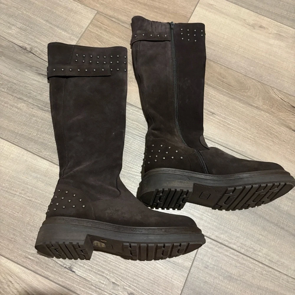 EMANUELE‎ CRASTO Italy Suede Leather Chunky Sole Studded Boots brown size 38 7.5
